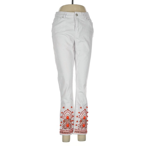 Boston Proper Pants - White Jeans with Orange Embroidery